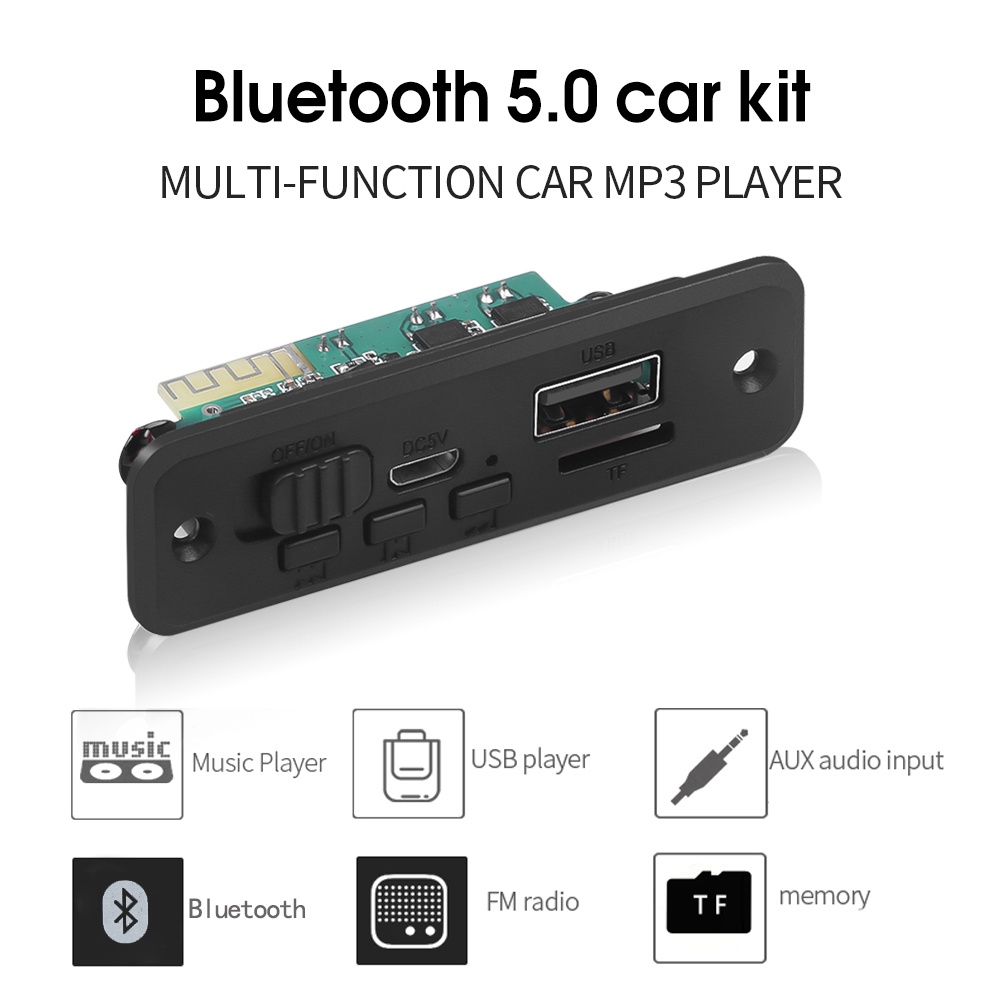 Dc5v บลูทูธ 5.0 เครื่องเล่น MP3 ในรถยนต์ 2x3W เครื่องขยายเสียง วิทยุ FM ไร้สาย โมดูล TF USB AUX เสียง