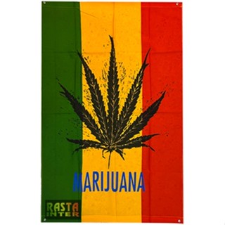 ธง ลาย ใบกัญชา MARIJUANA ตัวหนังสือสีน้ำเงิน พื้น 3 สี