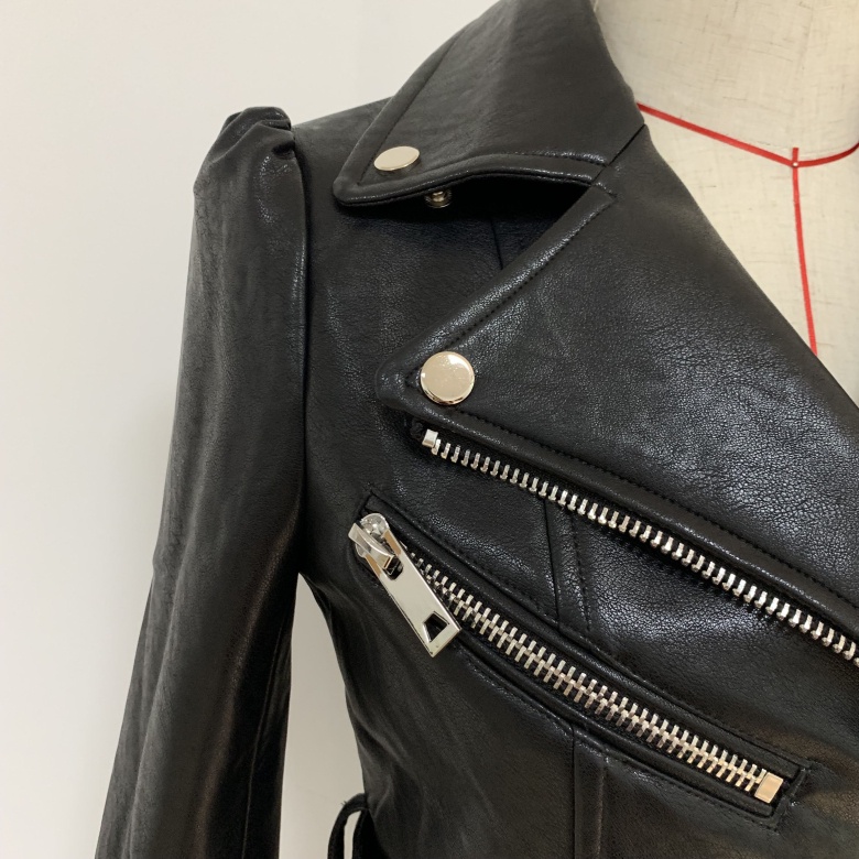 HIGH QUALITY Newest Fashion Runway 2022 Designer Jacket Women's Lower Edge Detachable Zippers Faux Leather Jacket Co #9