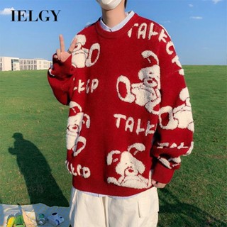 IELGY เสื้อกันหนาว ทรงหลวม พลัสไซซ์ หนา ลายการ์ตูน สีแดง สําหรับผู้ชาย