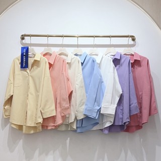 【W45】WanWan Colorful oversize shirt เชิ้ตสไตล์เกาหลี Oversized ดีเทล แต่งกระดุมข้างหน้าชายเสื้อ มีกระเป๋า1ข้างงานผ้ายี