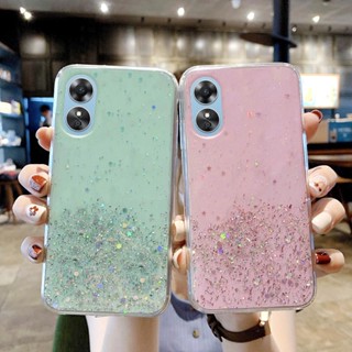 Glitter Soft เคสโทรศัพท์ OPPO A17 A17k A77s A77 5G A57 A96 A76 Reno6 Z A54 A74 เคส Rubber Bling Sequin Star แวว อ่อนนุ่ม โปร่งใส ปลอก OPPO A17K ออปโป้ นุ่มเคสโทรศัพท์ Phone Cover