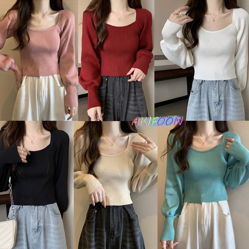 ❤️AKIFOON🌷พร้อมส่ง🌷J136&❤️ เสื้อไหมพรมแขนยาว ใส่สะบาย เข้ารูป มี 7สี