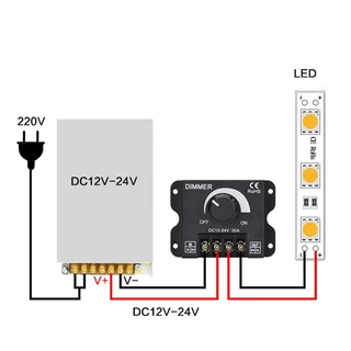 LED Dimmer หรี่ไฟDC ใช้ไฟDC12Vถึง24v ขนาด30A ปรับระดับความสว่างของแสง สำหรับไฟDC12-24V