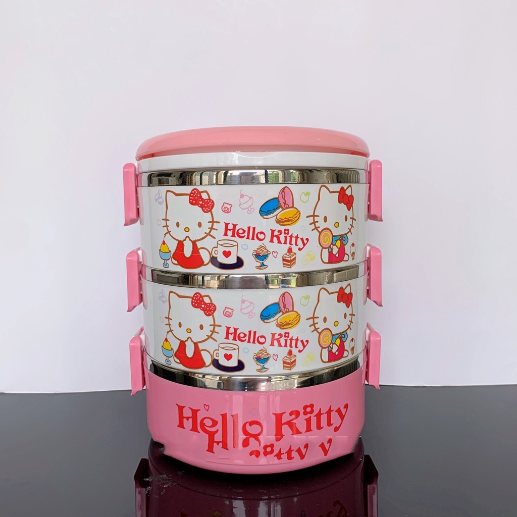 ปิ่นโตเก็บอุณภูมิ กล่องใส่อาหาร ปิ่นโตที่ใส่อาหาร ลายการ์ตูนสีชมพู  รุ่น lunchbox-31Oct-J1