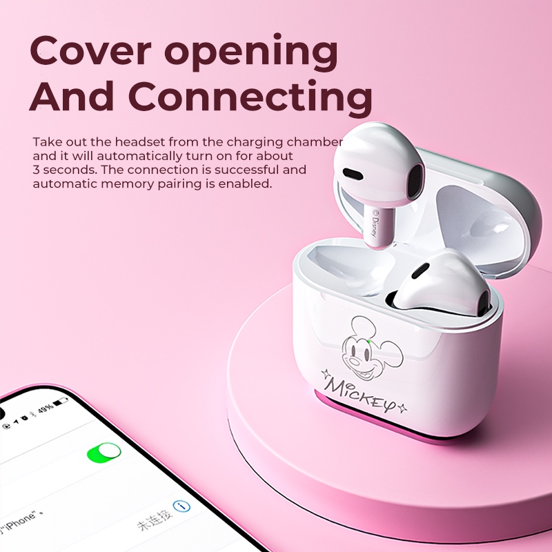 Disney TWS หูฟังบลูทูธ bluetooth 5.3 หูฟังบลูทูธไร้สาย HiFi หูฟังไร้สาย Earphone สําหรับ IOS Android 100%ORI