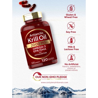 กำลังเข้าไทย Carlyle - Antarctic Krill Oil 2000 mg Softgels | Omega-3 EPA, DHA, with Astaxanthin | 120 Count