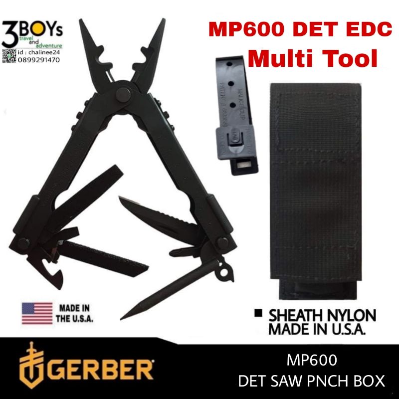 คีม GERBER รุ่น MP600 DET SAW PNCH BOX ของแท้ ล็อตเก่า มีตี USA ที่ตัว ทำจากเหล็กกล้า เคลือบดำ ผลิต 