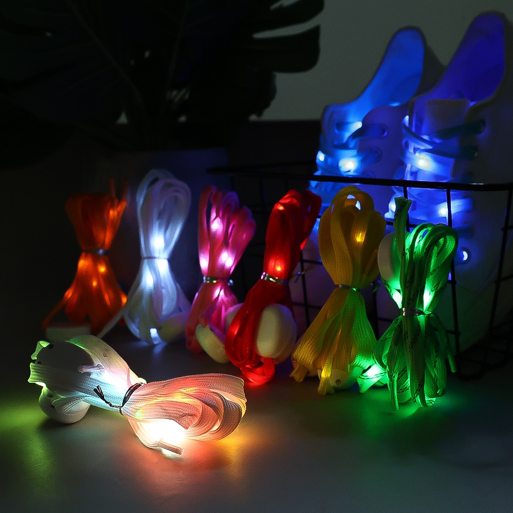 [Hot]1 คู่ส่องสว่างไม่มีผูกผู้ชายผู้หญิงรองเท้า Laces Luminous Shoelace รองเท้าผ้าใบ LED ไนลอนสะท้อนแสง Night Shoelaces เรืองแสงใน Dark กีฬา LED กระพริบ