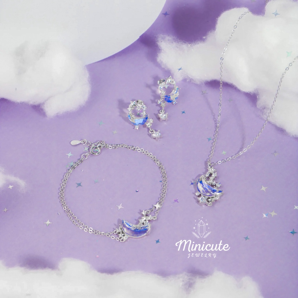 ส่งฟรี Minicutejewelry สร้อยคอเงินแท้ 925 คอลเลคชั่น Amethyst พระจันทร์สีม่วง สร้อยคอ สร้อยข้อมืออีก ต่างหู เงินแท้