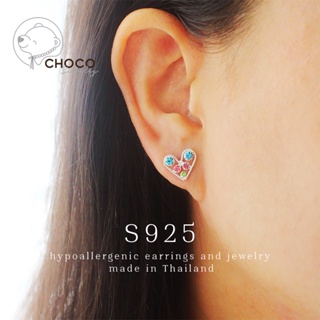 (S925) ต่างหูหัวใจเงินแท้เพชร CZ ET97 Sterling Silver Heart Stud Earrings
