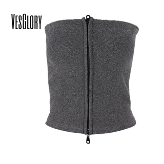 Vesglory เสื้อสายเดี่ยว เปิดไหล่ มีซิปคู่ เข้ารูป สีพื้น เข้ากับทุกชุด แฟชั่นสําหรับผู้หญิง