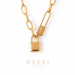 BZEBI สร้อยคอโซ่ แฟชั่น คู่รัก เท่ๆ สแตนเลส ทองคำแท้ ผู้หญิง ทองคํา 18K necklace สไตล์มินิมอล เรียบง่าย สําหรับผู้หญิง 100n