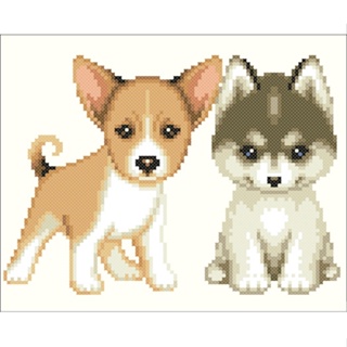 NT-PUPPY1 Basenji &amp; Siberian ชุดปักครอสติชลิขสิทธิ์แท้ ครอสติชไม่พิมพ์ลาย แบรนด์ Nattee