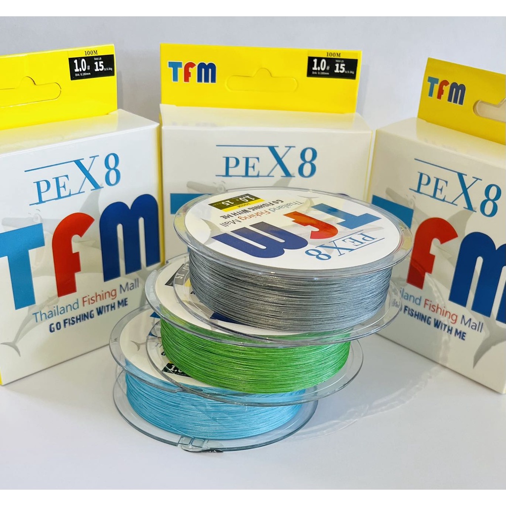 1-2 วัน (ส่งไวมากแม่) TFM X8 100M สายPE ถัก 8 -สีฟ้า -สีเขียว -สีเทา เหนียว ทน ยาว 100 เมตร【Super Thailand】