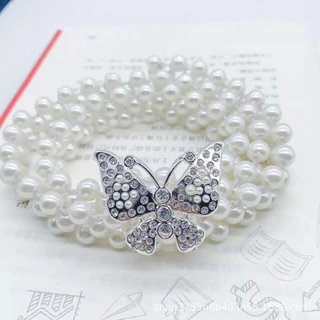 Vintage Jewelry ผู้หญิงเข็มขัดมุกเอวบางโซ่แฟชั่นเข็มขัดยางยืด