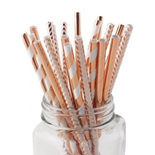 หลอดกระดาษ สำหรับปาร์ตี้ Paper Metallic Rose Gold Foiled Straws (10 pcs/pack)