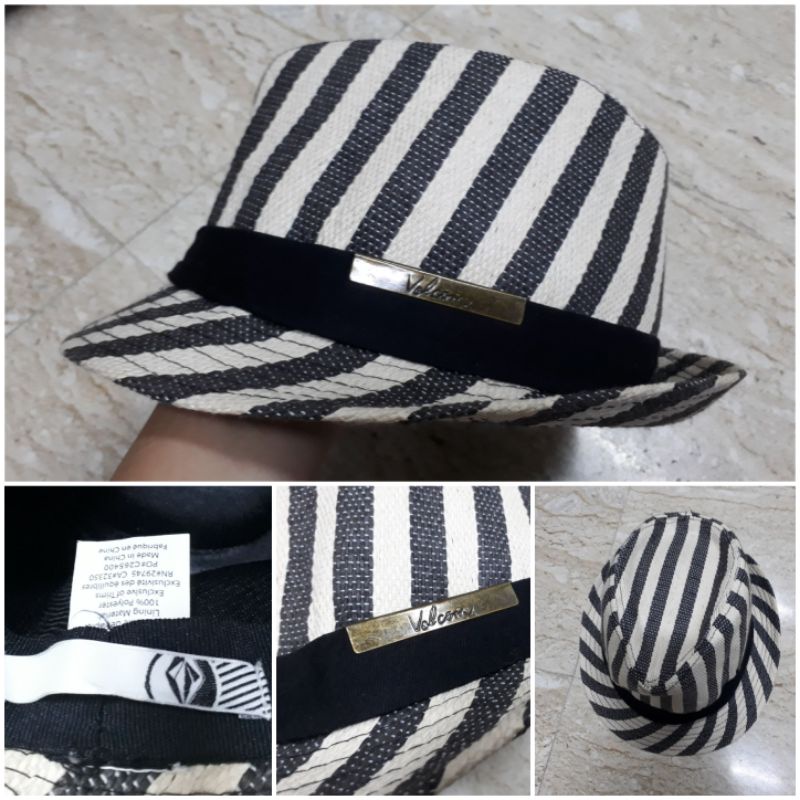 หมวก volcom hat fedora hat ลายขาวดำ มือสอง