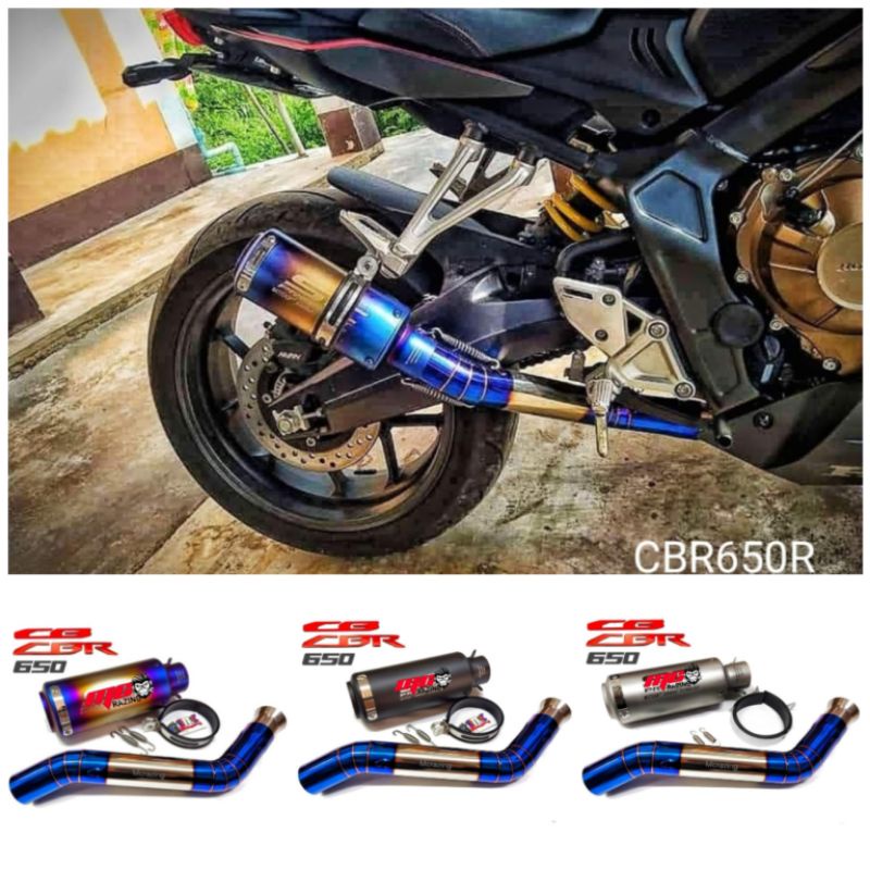 ท่อCb650, Cbr650 F,R ปลายเอสซีพร้อมสลิปออนเลสสีรุ้ง