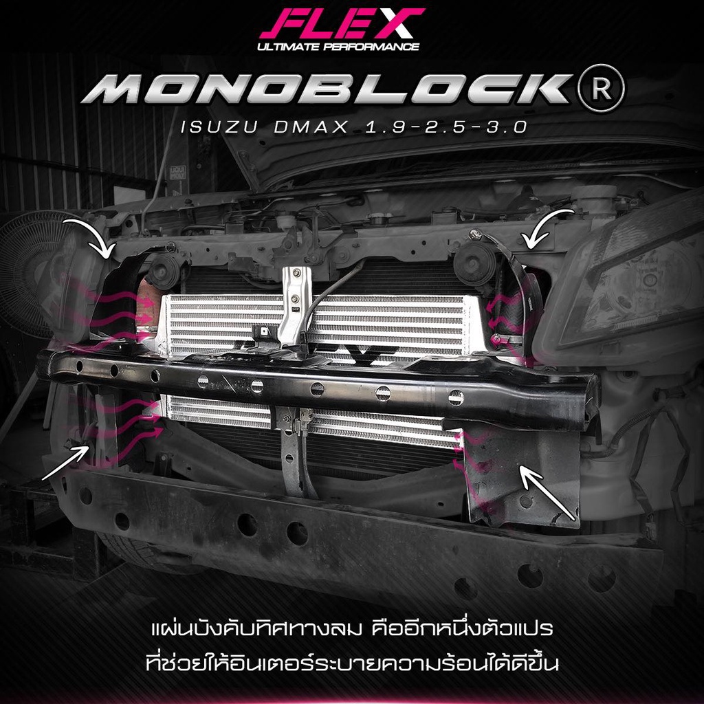 อินเตอร์คูลเลอร์ FLEX MONOBLOCK ตรงรุ่น ใส่จุดยึดเดิม สำหรับ ISUZU DMAX 1.9 2.5 3.0 รองรับบูสต์ 100 