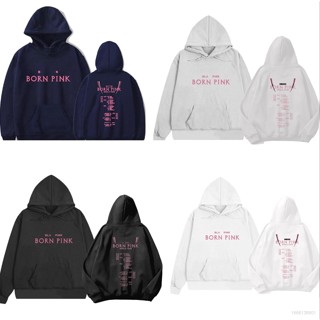 Top เสื้อแขนยาวลําลอง มีฮู้ด ลาย Blackpink Born Pink World Tour Cheer สําหรับผู้ชาย และผู้หญิง