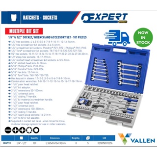 EXPERT by Stanley E032911 - 101pc 1/4" + 1/2" Square Drive Metric 6pt Socket + Bits + Spanners + Keys Set