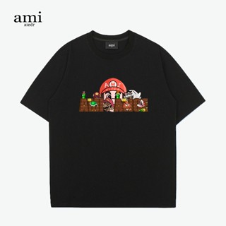 2023 เสื้อยืดแขนสั้นลําลอง ผ้าฝ้าย ทรงหลวม พิมพ์ลาย Ami aiedr Mario อินเทรนด์สําหรับผู้ชาย และผู้หญิง