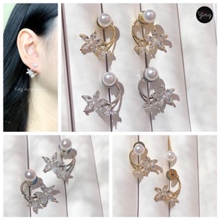 ✨NEW✨ต่างหูเพชร CZ เพชรดอกไม้สวยวิ้งวาว  สไตล์ Two way earring ก้านเงินแท้