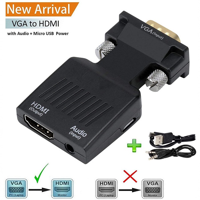 VGA  TO HDMI TV  Converter Adapter Dongle with 3.5mm Stereo Audio VGA tO HDMI