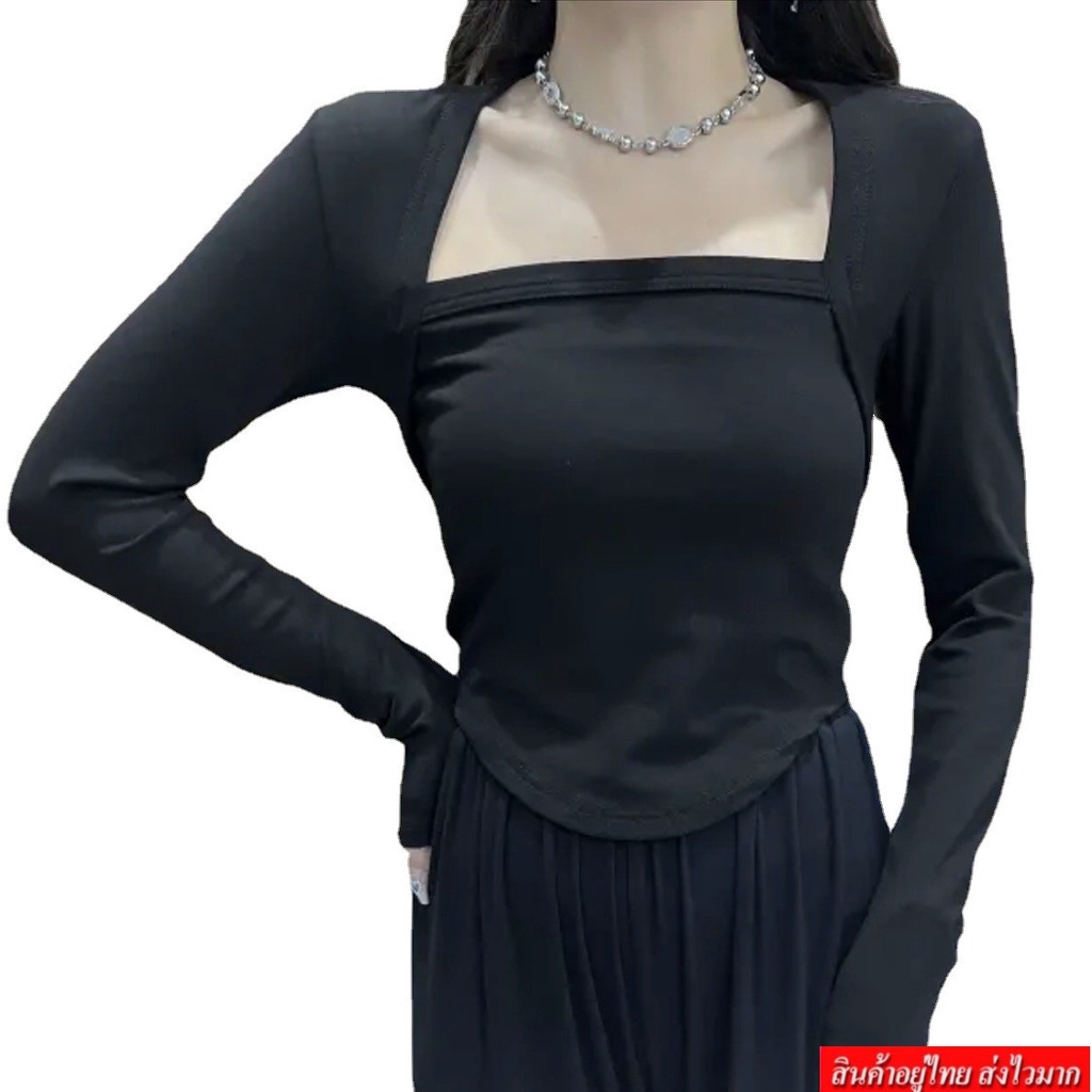 Ningfashion เสื้อยืดเเขนยาวผู้หญิง คอเต่าเเบบเก่ๆ รุ่น W6881