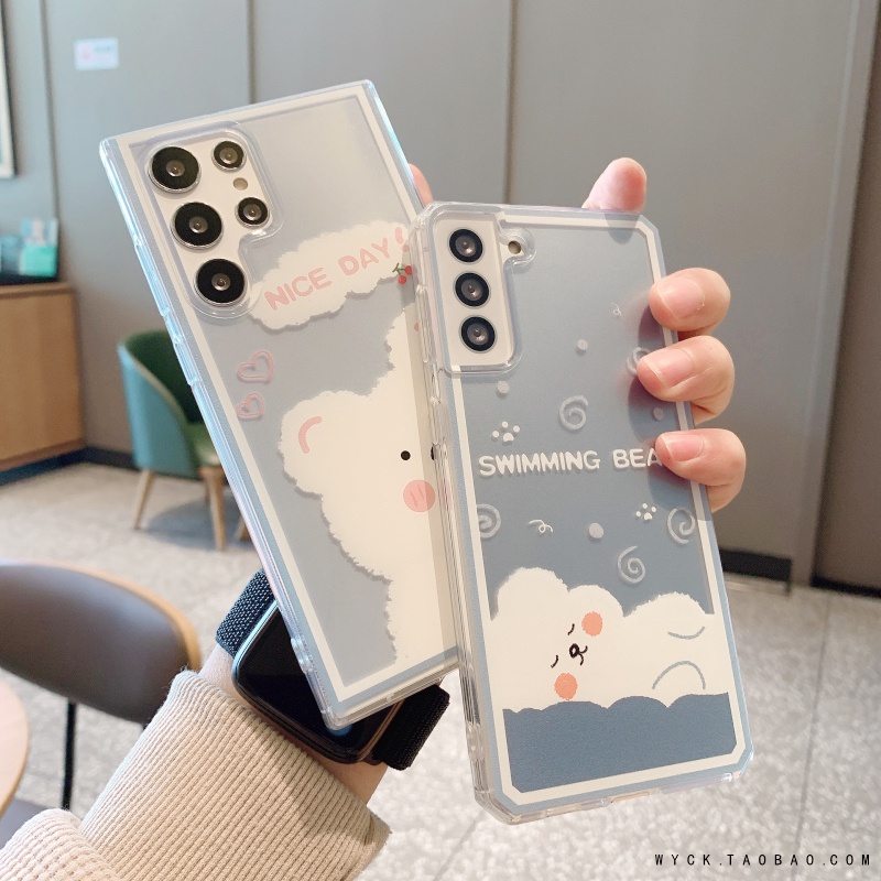 น่ารัก หิมะขาว หมีน้อย เคส Samsung Galaxy S24 Ultra S23FE S23 Ultra S22 Ultra S21FE S10 S20 S21 S22 S24 Plus + S20FE S21Ultra S20Ultra Note20 Ultra Note10 Plus Note10Lite Case โปร่งใส ซิลิกาเจล นุ่ม ซัมซุง เคส