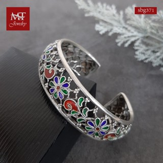 MT กำไลข้อมือเงินแท้ งานลงยา ลายดอกไม้ ข้อมือ 17, 18 ซม. Solid 925 Sterling Silver Bangle (sbg371) MT Jewelry มณีธารา