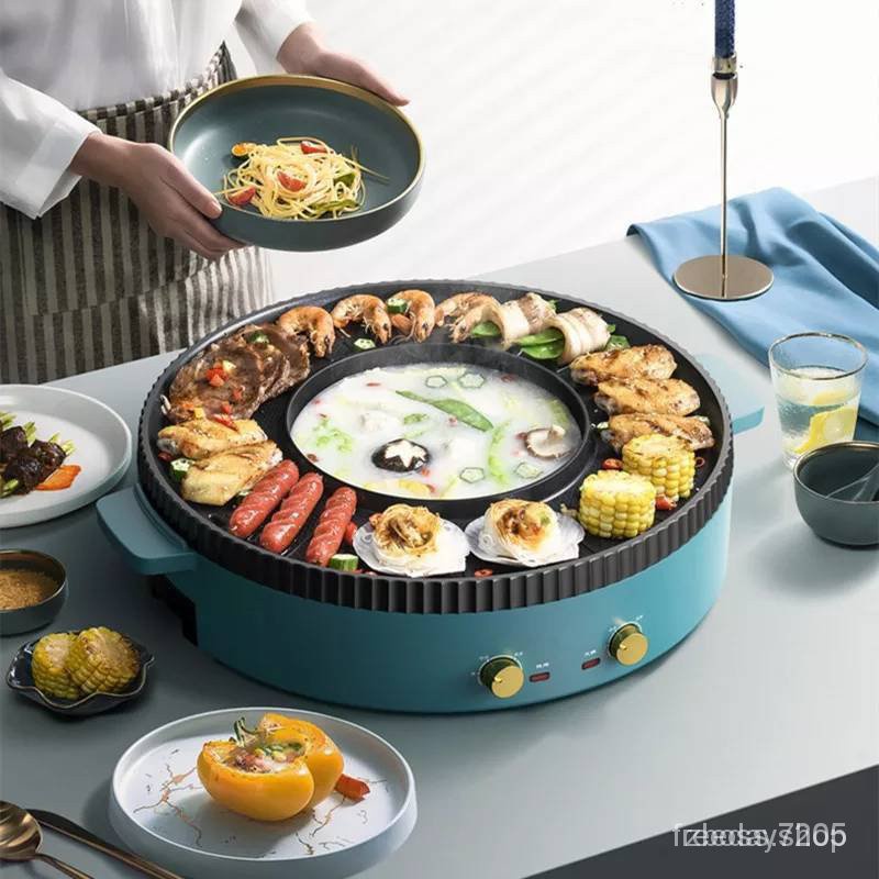 เตาชาบู ไฟฟ้า hot pot bbq กระทะปิ้งย่างBBQ  กว้าง42cm. One Pot  ปิ้งย่างและชาบูในหนึ่งเดียว -สินค้าม