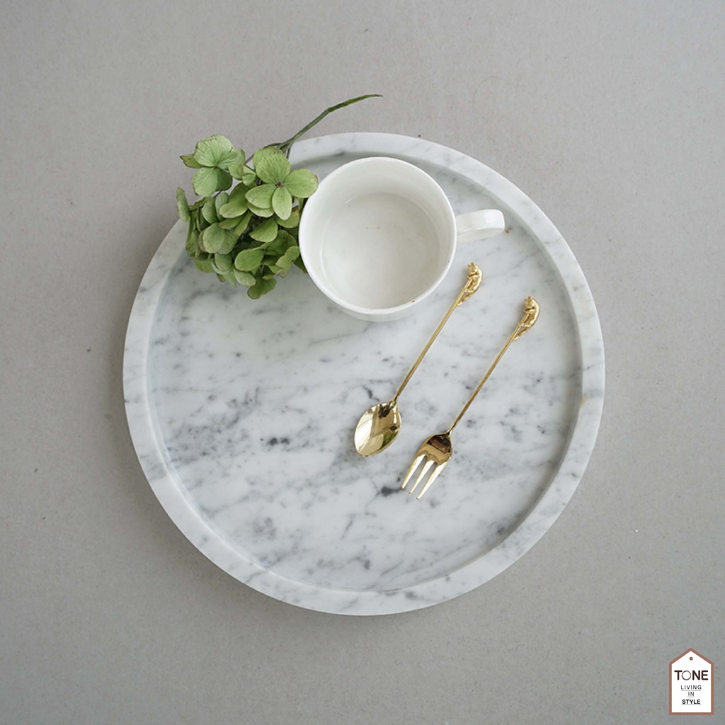 ถาดหินอ่อนแท้ แบบกลม  (MH_123) สำหรับวางของ ตกแต่งบ้าน วางเทียนหอม แจกัน เครื่องประดับ