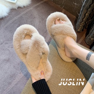 JUSLIN รองเท้าแตะผู้หญิง รองเท้าแตะ พื้นนุ่ม กันลื่น นุ่ม ใส่สบาย ขนฟู แฟชั่น NOV0205