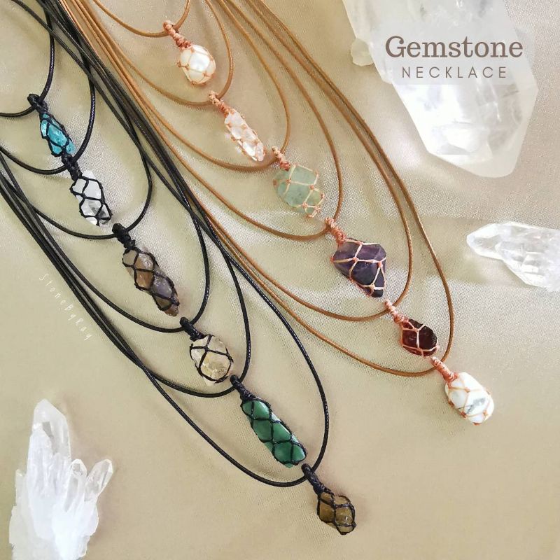 มาใหม่🎉setที่2✨สร้อยคอจี้เชือกถักหินพลอยก้อนธรรมชาติ Gemstone Necklace
