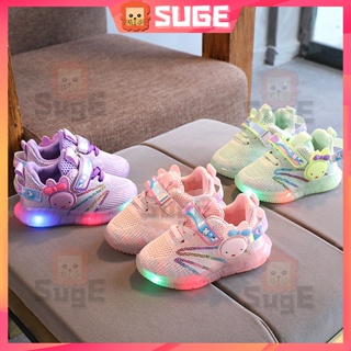 【Suge】ใหม่ รองเท้าผ้าใบลําลอง พื้นนิ่ม ผ้าตาข่าย ระบายอากาศ ลายกระต่ายเรืองแสง สําหรับเด็กผู้หญิง