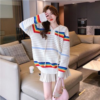 ✨💫New Arrials 💫✨ สินค้านำเข้า sweater Hoodies ลายสายรุ้ง ทรง over size ใส่แล้วเกาหลีสุดๆงับ คนตัวเล็กใส่เป็นทรงเดรสสั้นไ