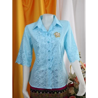 ร้านแชมป์อุดร เสื้อลูกไม้ผ้าบางคอปก มีมากกว่า 10 สี อก 40,42,44,46,48,50 เสื้อเชิ้ต ชุดไปวัด