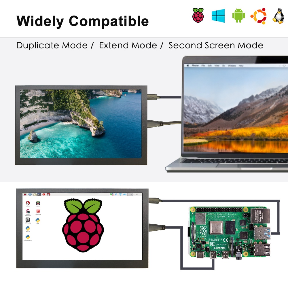 7 inch Monitor Display 1024x600 HD LCD Display 7 inch HDMI LCD Screen Display with Stand Dual Speakers HDMI Touchscreen #8