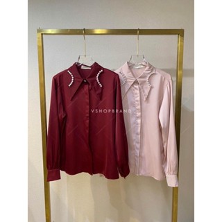 Code : 9909-2 เสื้อเชิ้ตไปงาน เสื้อเชิ้ตสีแดง งานป้าย Vshop