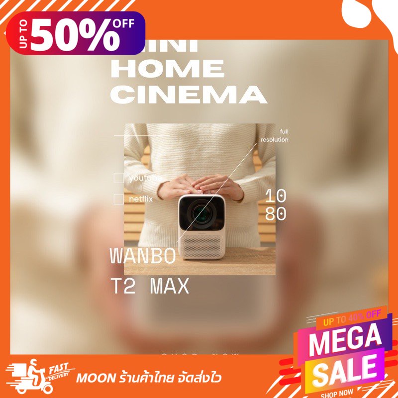 Global Version Wanbo Miniprojector T2 Max (Netflix YouTube) Full HD