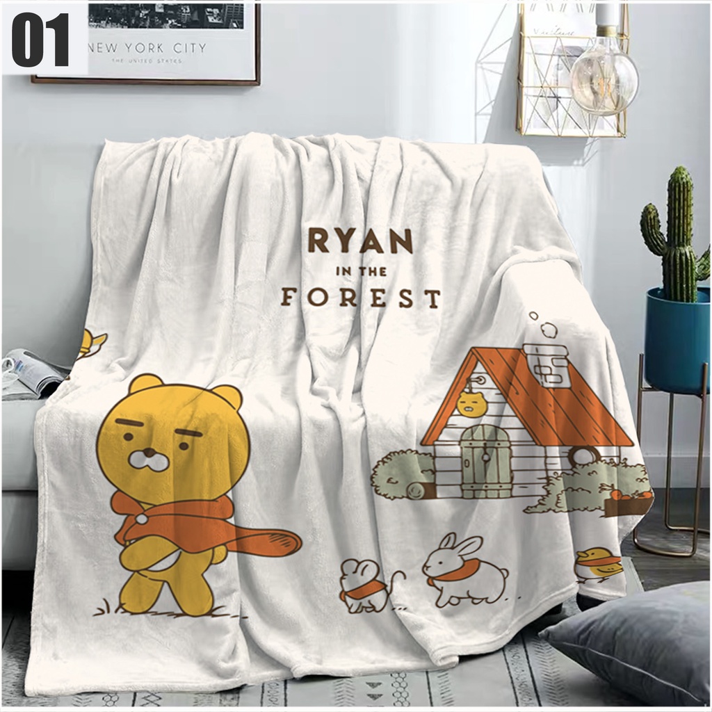 Kakao friends Ryan Bear ผ้าห่มสักหลาดผ้าห่มหนาปอนด์ 3D การพิมพ์ที่เป็นมิตรกับสิ่งแวดล้อมย้อม Non-Fad