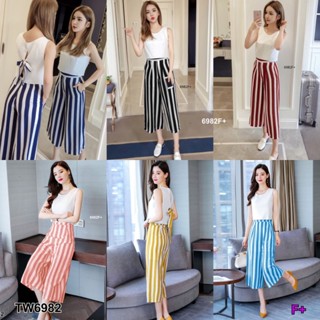 CS6982  Set เสื้อผูกโบว์หลัง+กางเกงริ้ว  Set: back bow tie shirt + striped pants