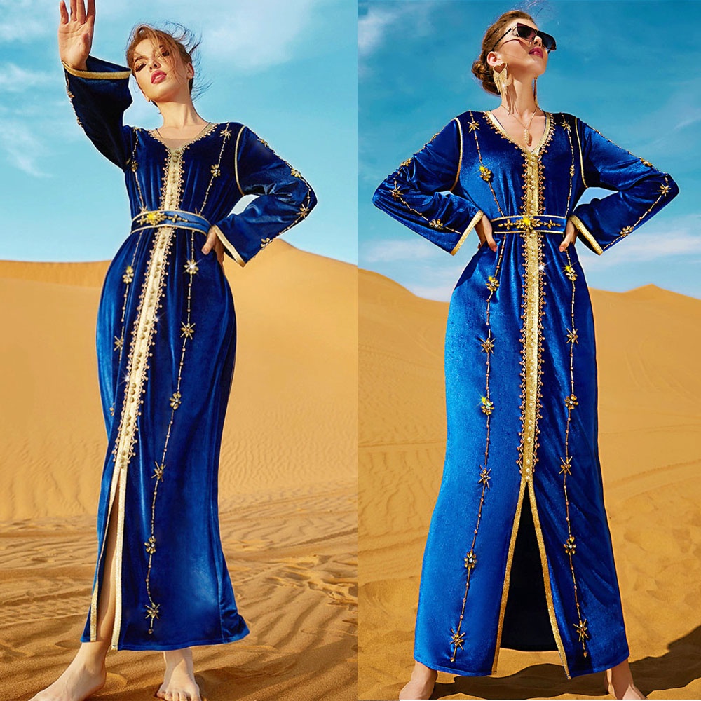 Moroccan Caftan Evening Dress Rhinestone Women Muslim Velvet Arabic Prom Gowns Party Dress Abayas Dubai Turkey Islamic R