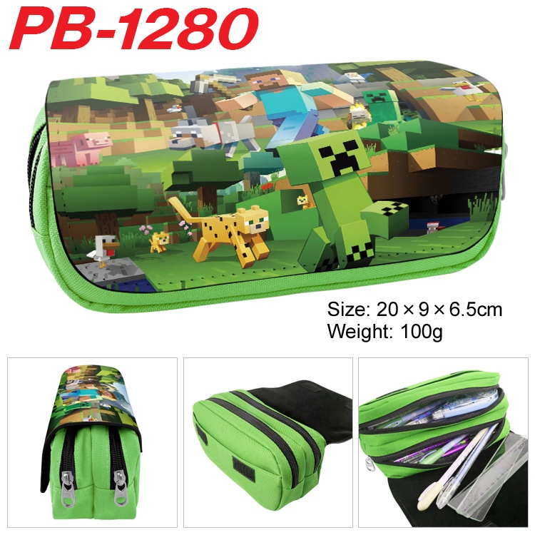 Minecraft กระเป๋าดินสอ กระเป๋าเครื่องเขียน ผ้าแคนวาส สองชั้น มีซิป ลายการ์ตูนเกม 3D ของขวัญคริสต์มาส สําหรับนักเรียน