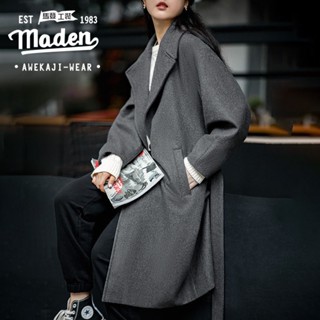 Maden ใหม่ เสื้อโค้ทยาว ผ้าวูล สองด้าน ทรงตรง สีพื้น สไตล์ญี่ปุ่น แฟชั่นฤดูหนาว สําหรับผู้หญิง 2022