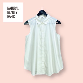 เสื้อ Natural Beauty basic ผ้าคอตต้อนยืดอย่างดี  เสื้อเชิ้ตแขนกุดทรงสวยน่ารัก ผ้าดีมาก ตัวยาว กระดุมหน้า  ผ้าดีทิ้งตัวสว