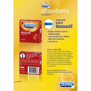 Durex Strawberry Condom ถุงยางอนามัย ดูเร็กซ์ สตรอเบอร์รี่ กล่องใหญ่ กลิ่นสตรอเบอร์รี่ 52.5 มม. 1 กล่องใหญ่(บรรจุ 12ชิ้น