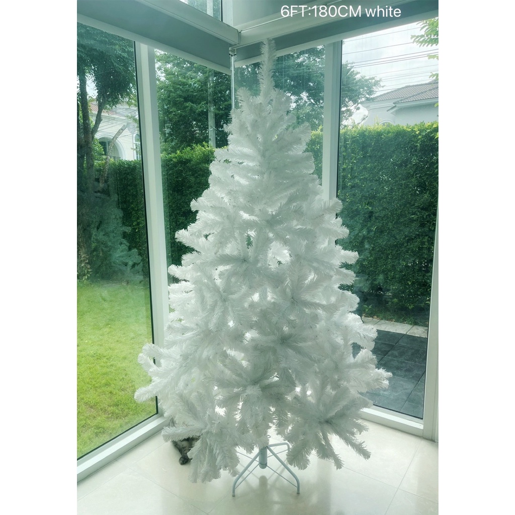 ต้นคริสต์มาสปลอม ต้นคริสมาส ต้นคริสมาสต์ ขนาด6 ฟุต/ 180 เซน / 1.8 เมตร ขาเหล็ก สีขาว Christmas tree 